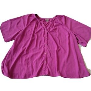 Catherines Shirt Top Blouse 5X 34W 36W Fuchsia Pink Textured Stretch Short Slv